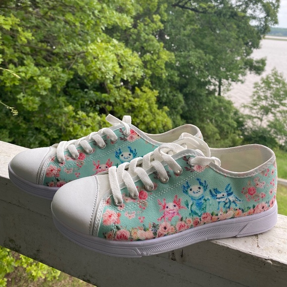 Axolotl floral low top sneakers shoes NWOT - Picture 1 of 5